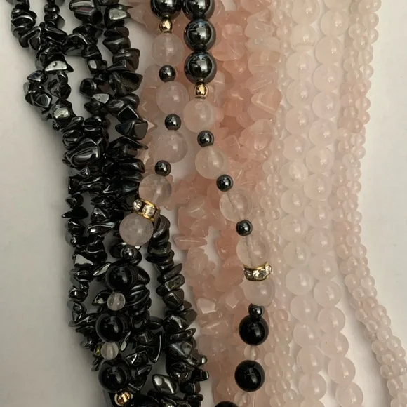 New vintage hematite rose quartz polished pearls beads necklace - Picture 11 of 11